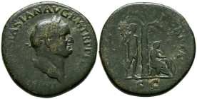 VESPASIANO. Sestercio. (Ae. 24,44g/36mm). 71 d.C. Roma. (RIC 159). Anv: Cabeza laureada de Vespasiano a derecha, alrededor leyenda: IMP CAES VESPASIAN...