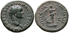 VESPASIANO. Dupondio. (Ae. 14,16g/29mm). 71 d.C. Lugdunum. (RIC 1159). Anv: Cabeza radiada de Vespasiano a derecha, alrededor leyenda: IMP CAES VESPAS...