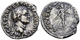VESPASIANO. Denario. (Ar. 3,33g/19mm). 70 d.C. Roma. (RIC 6). Anv: Cabeza laureada de Vespasiano a derecha, alrededor leyenda: IMP CAESAR VESPASIANVS ...
