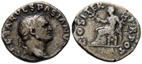 VESPASIANO. Denario. (Ar. 3,88g/18mm). 69-79 d.C. Roma. (RIC 29). Anv: Cabeza laureada de Vespasiano a derecha, alrededor leyenda: IMP CAESAR VESPASIA...