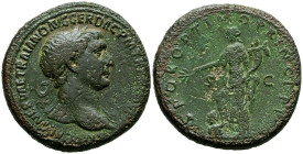 TRAJANO. Sestercio. (Ae. 23,92g/33mm). 104-107 d.C. Roma. (RIC 503). Anv: Busto laureado de Trajano a derecha, alrededor leyenda: IMP CAES NERVAE TRAI...