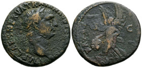 TRAJANO. As. (Ae. 9,50g/26mm). 98 d.C. Roma. (RIC 402). Anv: Cabeza laureada de Trajano a derecha, alrededor leyenda: IMP CAES NERVA TRAIAN AVG GERM. ...