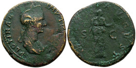 PLOTINA. Sestercio. (Ar. 23,10g/35mm). 112-117 d.C. Roma. (RIC 740). Anv: Busto diademado y drapeado de Plotina a derecha, alrededor leyenda: PLOTINA ...