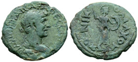 ADRIANO. Ae21. (Ae. 2,93g/21mm). 117-138 d.C. Nikomachos strategos. (BCD Tesalia II 952.4). Anv: Cabeza laureada de Adriano a derecha, alrededor leyen...
