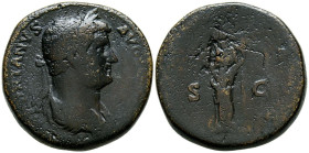 ADRIANO. Sestercio (24,76g/31mm). 135 d.C. Roma. (RIC 769). Anv: Busto laureado y drapeado de Adriano a la derecha, alrededor leyenda: HADRIANVS AVG C...