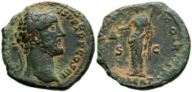 ANTONINO PIO. As. (Ae. 10,59g/26mm). 143-144 d.C. Roma. (RIC 738). Anv: Busto laureado de Antonino Pío a a derecha, alrededor leyenda: ANTONINVS AVG P...