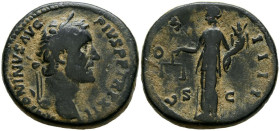 ANTONINO PIO. Sestercio. (Ae. 24,48g/32mm). 150-151 d.C. Roma. (RIC 886). Anv: Cabeza laureada de Antonino Pío a derecha, alrededor leyenda: ANTONINVS...