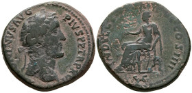 ANTONINO PIO. Sestercio. (Ae. 24,75g/32mm). 141-143 d.C. Roma. (RIC 914). Anv: Cabeza laureada de Antonino Pío a derecha, alrededor leyenda: ANTONINVS...