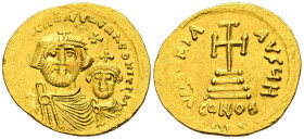 HERACLIO y HERACLIO CONSTANTINO. Sólido. (Au. 4,45g/21mm). 626-629 d.C. Constantinopla. (Seaby 743). Anv: Bustos coronados y drapeados de frente de He...
