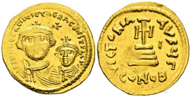 HERACLIO y HERACLIO CONSTANTINO. Sólido. (Au. 4,47g/21mm). 626-629 d.C. Constantinopla. (Seaby 743). Anv: Bustos coronados y drapeados de frente de He...