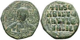 ANONIMO, tiempos de Basilio II y Constantino VIII. Follis. (Ae. 5,78g/25mm). 976-1025 d.C. Constantinopla. (Seaby 1813). Anv: Busto de Cristo de frent...