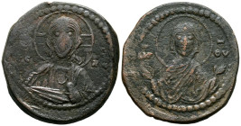 ANONIMO, atribuído a Romano IV. Follis. (Ae. 11,48g/29mm). 1068-1071 d.C. (Sear 1867). Anv: Busto nímbado de Cristo de frente, vestido con túnica y hi...