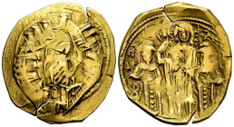 ANDRONICO II y MIGUEL IX. Histamenon. (Au. 3,64g/23mm). 1295-1320 d.C. Constantinopla. (Seaby 2396). Anv: Virgen María rezando dentro de muralla con s...