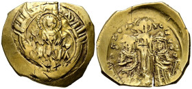 ANDRONICO II y MIGUEL IX. Histamenon. (Au. 4,16g/19mm). 1295-1320 d.C. Constantinopla. (Seaby 2396). Anv: Virgen María orante dentro de muralla con se...