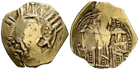 ANDRONICO II y MIGUEL IX. Histamenon. (Au. 2,77g/17mm). 1295-1320 d.C. Constantinopla. (Seaby 2396). Anv: Virgen María orante dentro de muralla con se...