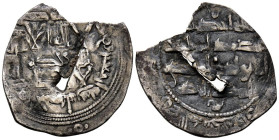 EMIRATO INDEPENDIENTE, Muhammad I. Dirham fragmento. (Ar. 1,85g/24mm). 240H. Al-Andalus. (Vives 230). MBC. Recorte y grapa.