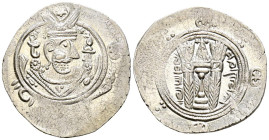 CALIFATO ABASIDA, Anónimo. Dirham Tabarí. (Ar. 1,96g/23mm). 125 PYE/160H/776-7 d.C. Tabaristán. (Álbum73). Anv: Busto con corona alada mirando a derec...