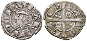 JAIME I (1213-1276). Dinero. (Ve. 1,13g/17mm). Barcelona. (Cru.V.S. 308). Anv: Busto coronado de Jaime I a izquierda, alrededor leyenda: BARQVINONA. R...