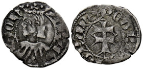 PEDRO IV (1336-1387). Dinero. (Ve. 1,01g/19mm). Aragón. (Cru VS 463). Anv: Busto coronado de Pedro IV a izquierda dentro de de grafila circular, alred...