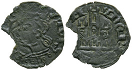 AYMAR DE POITIERS (1366-1369). Cornado. Tipo Santa Orsa. (Ve. 0,57g/18mm). Burgos. (Imperatrix Ay:1.27; FAB-346 como Alfonso XI). Anv: Busto coronado ...