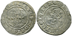 ENRIQUE III (1390-1406). Blanca. (Ae. 1,71g/23mm). Burgos. (Imperatrix E3:1.2; FAB-597). Anv: Castillo, debajo B, todo dentro de gráfila lobular, alre...