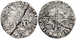 ENRIQUE IV (1454-1474). 1 Real. (Ar. 3,09g/27mm). Sevilla. (Imperatrix E4:28.10; FAB-713.1). Anv: Monograma HEN, coronado dentro de gráfila lobular, a...