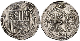 REYES CATÓLICOS (1474-1504). 2 Reales (Ar. 6,78g/29mm). S/D. Sevilla. (Cal-2019-516). Estrella en reverso. MBC+. Limpiada.