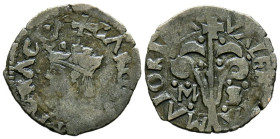 CARLOS I (1516-1556). Dinero. (Ae. 0,83g/15mm). S/D. Valencia. (Cal-2019-19). M-S (Miguel Sanchis 1522-1539) en reverso. MBC. Escasa.