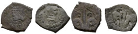 FELIPE II (1556-1598). Conjunto de 2 Dineros de vellón de Valencia. A EXAMINAR. Escaso.