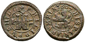 FELIPE III (1598-1621). 2 Maravedís. (Ae. 1,42g/16mm). 1607. Segovia. (Cal-2019-192). Acueducto vertical. MBC.