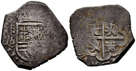 FELIPE III (1598-1621). 2 Reales. (Ar. 6,92g/25mm). ¿1613?. Segovia B. (Cal-2019-¿642?). Fecha no visible. MBC-. Raro ejemplar.