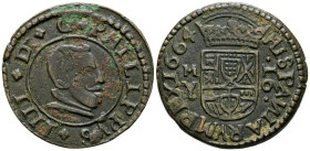 FELIPE IV (1621-1665). 16 Maravedís. (Ae. 4,74g /26mm). 1664. Madrid Y. (Cal-2019-481). MBC.