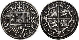 FELIPE IV (1621-1665). 8 Reales. (Ar. 26,70g/42mm). 1636. Segovia R. (cal-2019-1611). Acueducto horizontal de 2 arcos y 2 pisos. MBC+. Escaso.