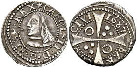 CARLOS II (1665-1700). 1 Croat. (Ar. 2,42g /21mm). 1687. Barcelona. (Cal-2019-210). MBC+.