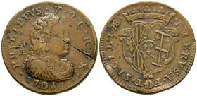 FELIPE V (1700-1746). 1 Grano. (Ae. 9,03g/27mm). 1701. Nápoles. (Vicenti 36). MBC-. Raya en anverso.