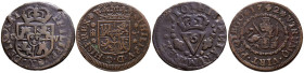 FELIPE V (1700-1746). Pareja de cobres con módulos de 4 Maravedís (Segovia, 1742) y Seiseno (Valencia, 1710) Diferentes estados de conservación. A EXA...