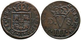 FELIPE V (1700-1746). 1 Treseta. (Ae. 3,05g/22mm). 1710. Valencia. (Cal-2019-9). MBC.