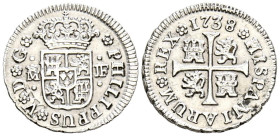 FELIPE V (1700-1746). 1/2 Real. (Ar. 1,40g/16mm). 1738. Madrid JF. (Cal-2019-185). MBC+. Limpiada.
