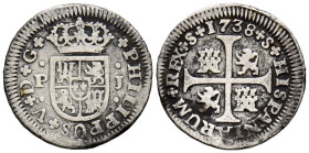 FELIPE V (1700-1746). 1/2 Real. (Ar. 1,27g/15mm). 1738. Sevilla PJ. (Cal-2019-345). MBC.