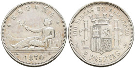 GOBIERNO PROVISIONAL (1868-1871). 2 Pesetas. (Ar. 10,01g/27mm). 1870 *18-70. Madrid SNM. (Cal-2019-24). MBC+.