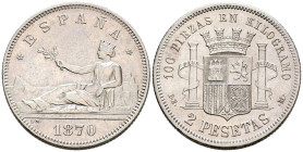 GOBIERNO PROVISIONAL (1868-1871). 2 Pesetas. (Ar. 9,90g/27mm). 1870 *18-73. Madrid DEM. (Cal-2019-28). MBC+.