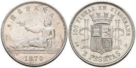 GOBIERNO PROVISIONAL (1868-1871). 2 Pesetas. (Ar. 9,92g/27mm). 1870* 18-74. Madrid DEM. (Cal-2019-31). MBC+.