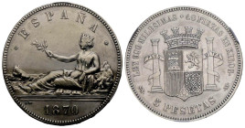 GOBIERNO PROVISIONAL (1868-1871). 5 Pesetas. (Ar. 24,84g/37mm). 1870 *18-70. Madrid SNM. (Cal-2019-39). Encapsulada por NCV AU 50 Hairlines"."