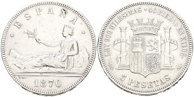 GOBIERNO PROVISIONAL (1868-1871). 5 Pesetas. (Ar. 24,82g/37mm). 1870 *18-70. Madrid SNM. (Cal-2019-39). MBC.