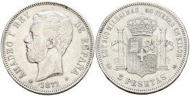 AMADEO I (1871-1873). 5 Pesetas. (Ar. 24,74g/37mm). 1871 *18-71. Madrid SDM. (Cal-2019-1). MBC.