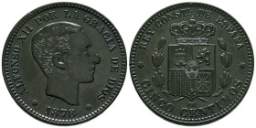 ALFONSO XII (1874-1885). 5 Céntimos. (Ae. 4,97g/24mm). 1878. Barcelona OM. (Cal-2019-5). EBC-