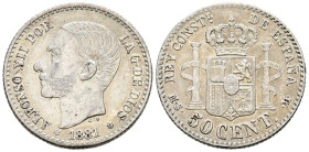 ALFONSO XII (1874-1885). 50 Céntimos. (Ar. 2,43g/18mm). 1881. *8-1. Madrid MSM. (Cal-2019-12). MBC+. Bonito tono.