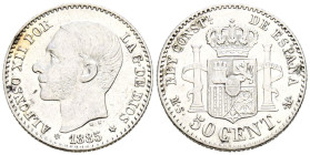ALFONSO XII (1874-1885). 50 Céntimos. (Ar. 2,49g/18mm). 1885. *8-6. Madrid MSM. (Cal-2019-14). EBC+. Brillo original.
