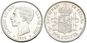 ALFONSO XII (1874-1885). 1 Peseta. (Ar. 5,06g/23mm). 1876 *18-76. Madrid DEM. (Cal-2019-15). EBC. Brillo original. Leves rayitas. Bonito ejemplar, esc...