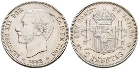 ALFONSO XII (1874-1885). 2 Pesetas. (Ar. 9,99g/27mm). 1882/1 *18-82. Madrid MSM. (Cal-2019-30). MBC+. Escasa.